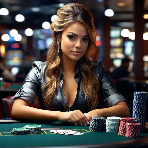 Photo la fille croupier à la table de poker dans la salle de poker pour le jeu de poker casino texas jeu en ligne