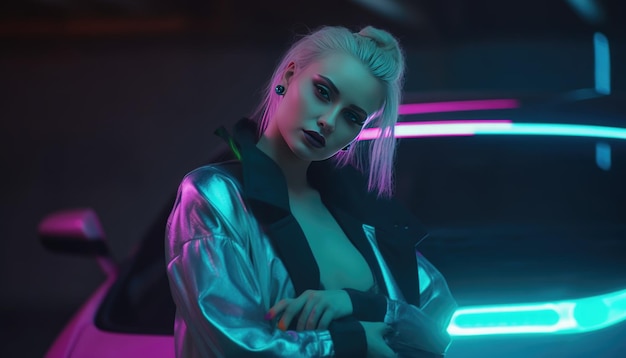 Fille cyberpunk vivant dans une ville néon Generative Ai