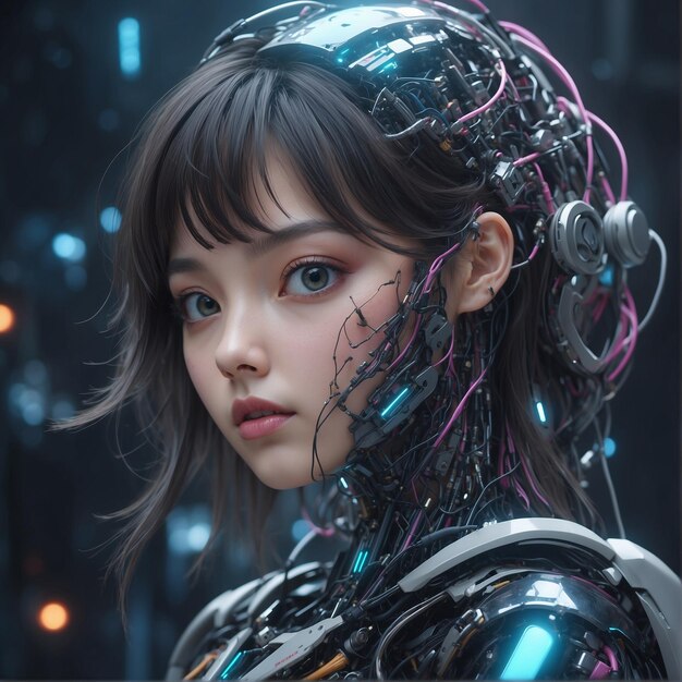 Photo une fille cyborg aux yeux verts.