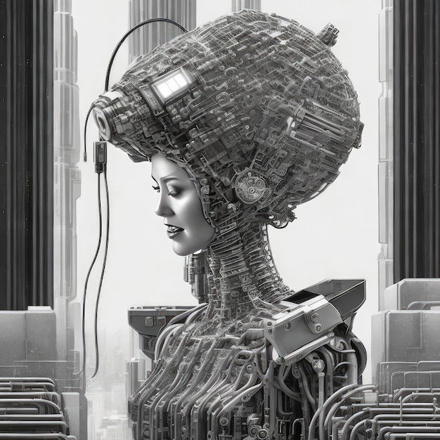 Photo fille cyborg avec circuit imprimé