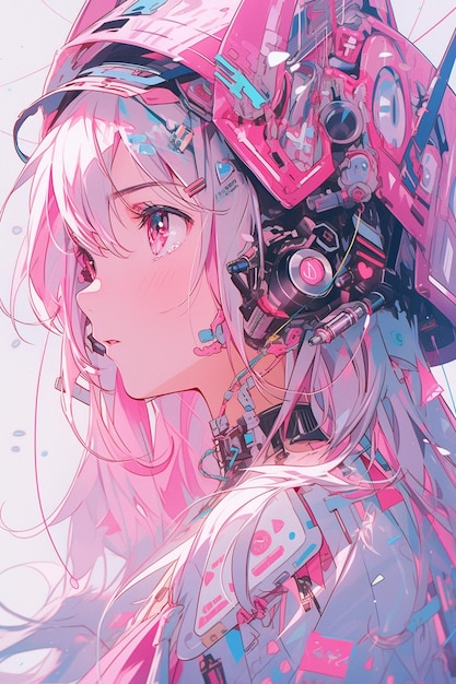 Fille cyborg sur le thème anime rose IA générative