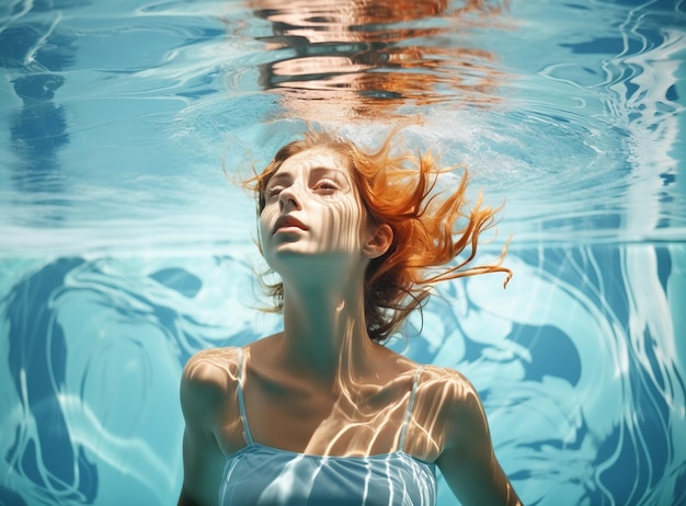 La fille dans une belle robe sous l'eau photo de haute qualité