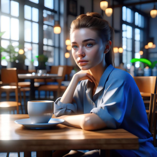 Fille dans un café Image créée par l'IA