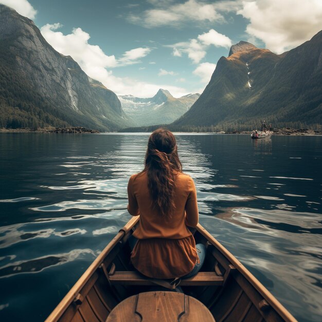 une fille dans un canoë flottant sur l'eau