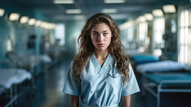 Photo une fille dans une chambre d'hôpital habillée en uniforme de médecin.