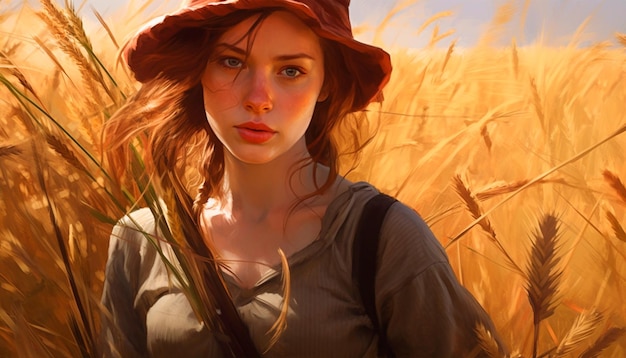 Une fille dans un champ de blé