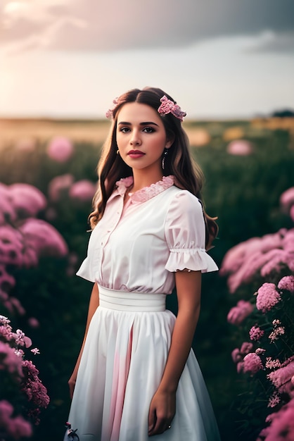 Une fille dans un champ de fleurs