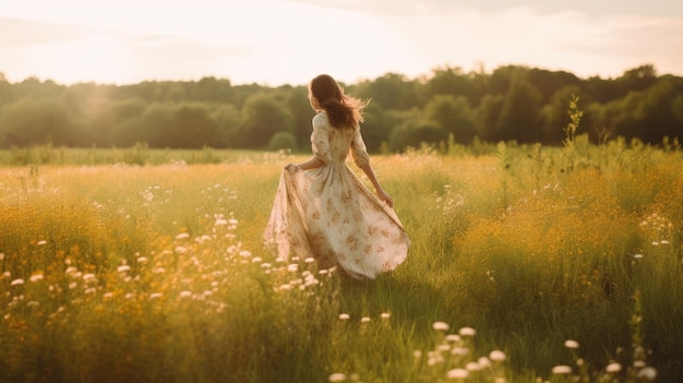 Une fille dans un champ de fleurs