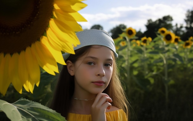 Une fille dans un champ de tournesols