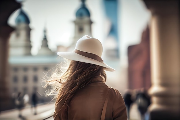 La fille dans un chapeau blanc admire Philadelphie Etats-Unis AI générative AI générative