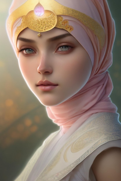 Une fille dans un hijab rose et une couronne d'or