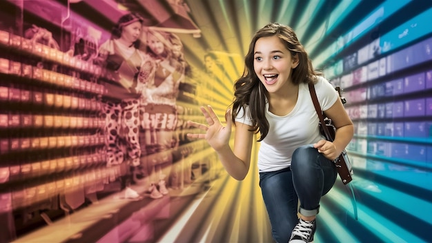 Fille dans le magasin femme en T-shirt blanc