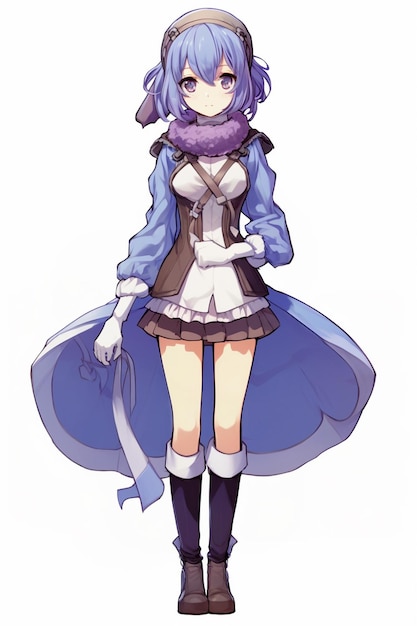 une fille dans un manteau bleu et un foulard violet