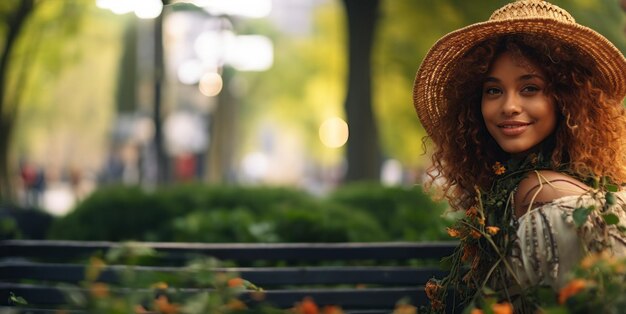 Une fille dans un parc vert IA générative