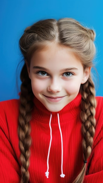 Une fille dans un pull rouge avec des tresses