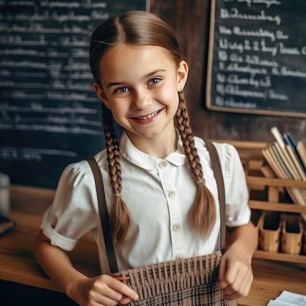 Une fille dans une salle de classe avec un tableau