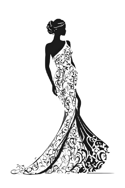Une fille dans une très belle robe ornée silhouette noire d'une belle femme arrière-plan transparent