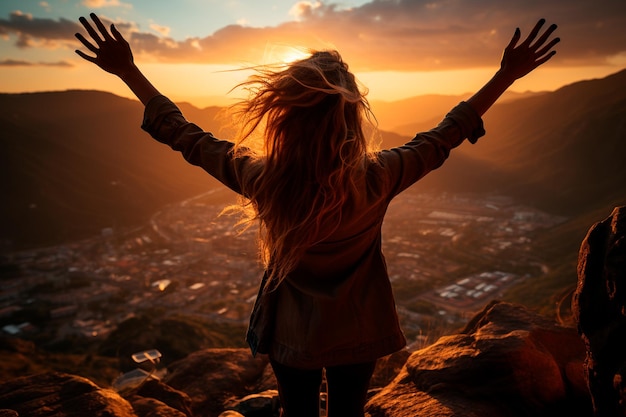 fille dans la vallée au coucher du soleil