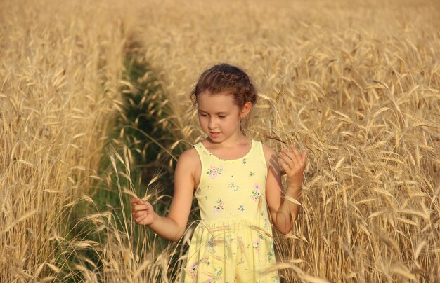 fille debout dans un champ de blé