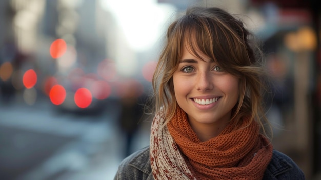 Une fille décontractée dans la rue son sourire amical ajoutant du charme à son look décontracté