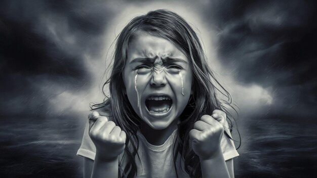 Photo une fille désespérée, frustrée, criant et pleurant de chagrin.