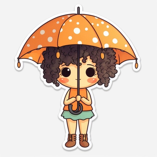 fille de dessin animé avec un autocollant de parapluie ai génératif