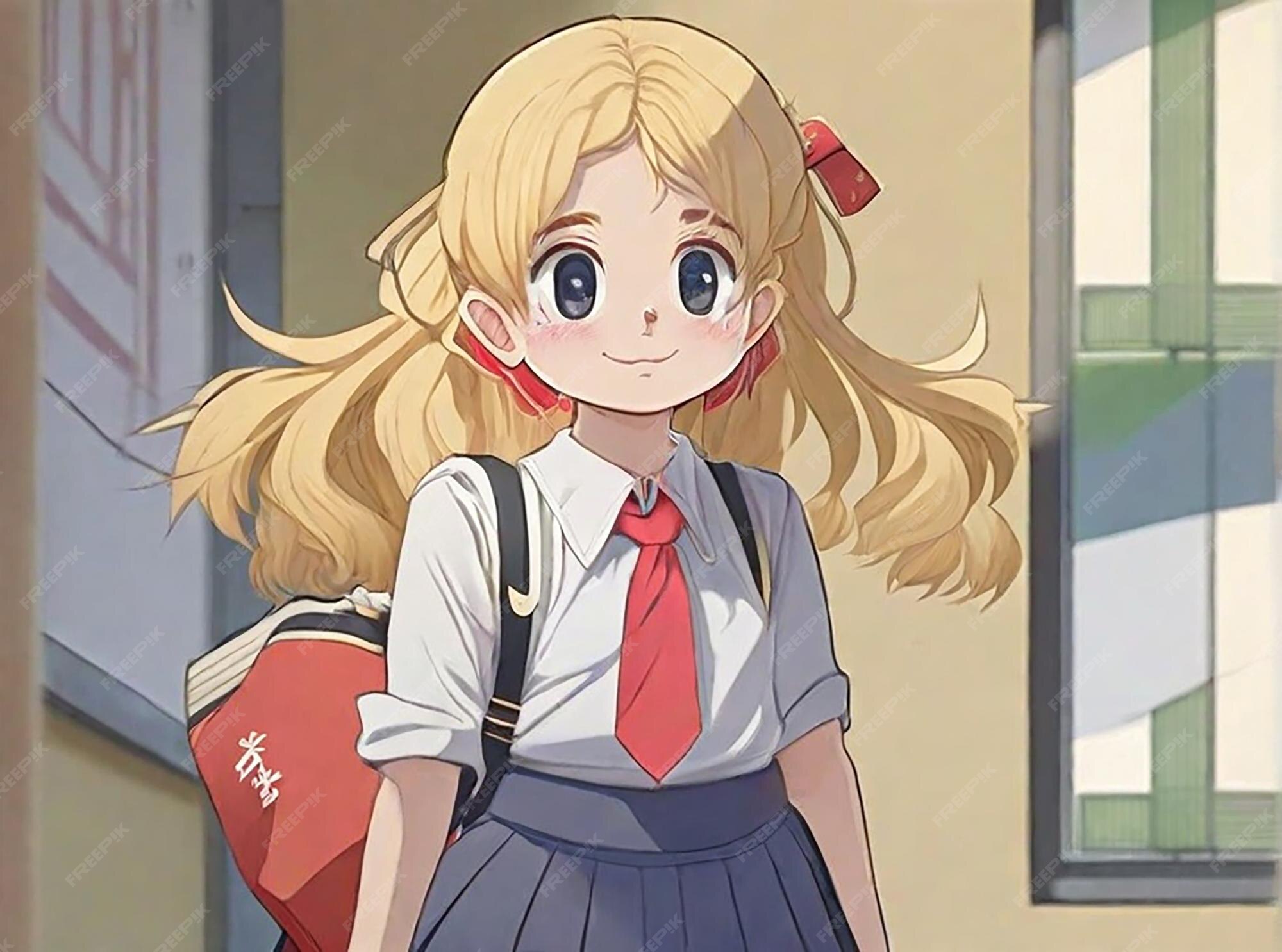 Fille de dessin animé aux cheveux blonds en uniforme scolaire japonais