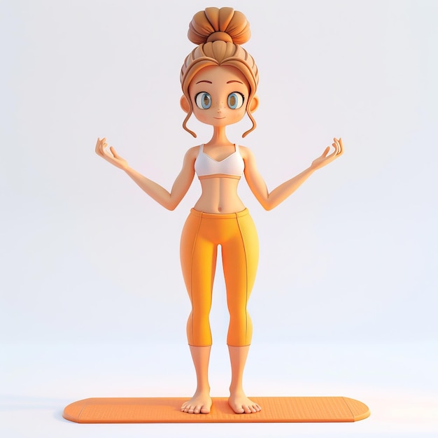 Une fille de dessin animé avec des cheveux bruns dans un pain fait du yoga