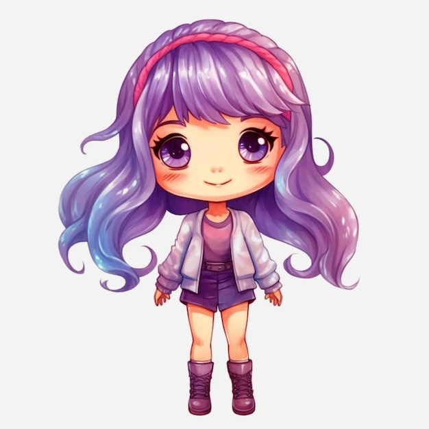 Photo une fille de dessin animé avec des cheveux violets et des bottes violettes ai générative