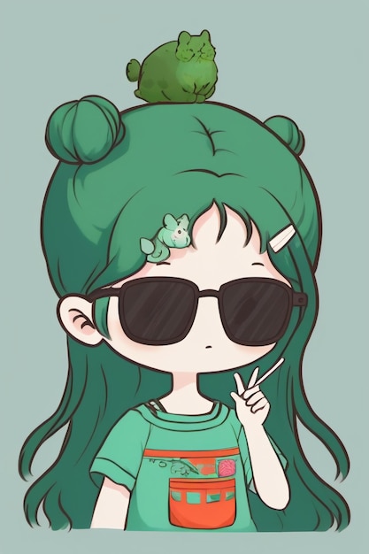 Photo une fille de dessin animé chibi portant des lunettes de soleil très jolie cool mignon style anime kawaii