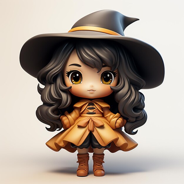 Photo une fille de dessin animé en costume de sorcière avec un chapeau et un manteau