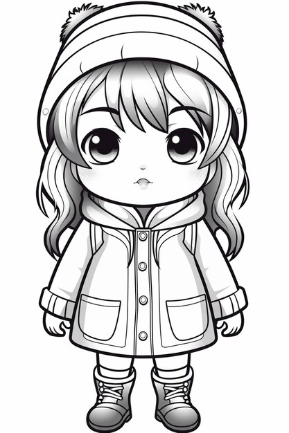 Photo une fille de dessin animé dans un manteau d'hiver et un chapeau génératif ai