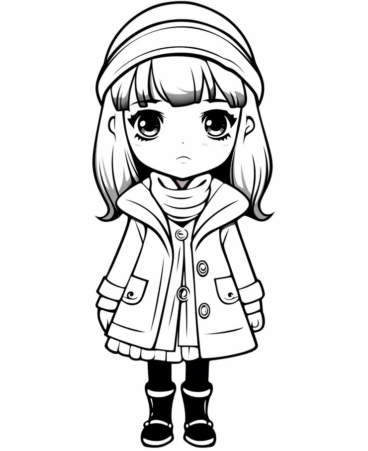 Une fille de dessin animé dans un manteau d'hiver et un chapeau