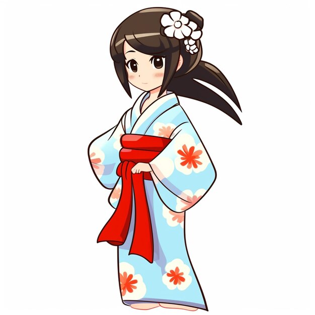 Photo fille de dessin animé dans une tenue kimono avec une ceinture rouge ai générative