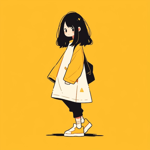 Une fille de dessin animé dans une veste jaune et un pantalon noir générative ai