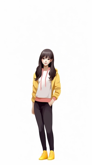 une fille de dessin animé dans une veste jaune et un pantalon noir