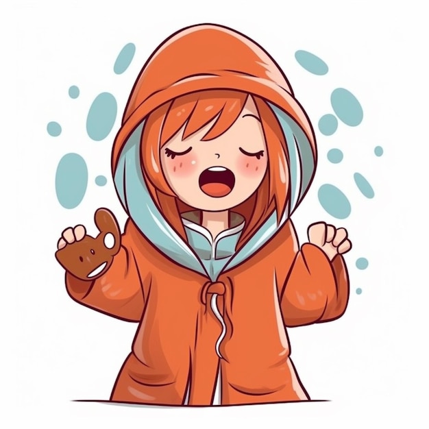 Photo une fille de dessin animé dans une veste orange pleure ai générative