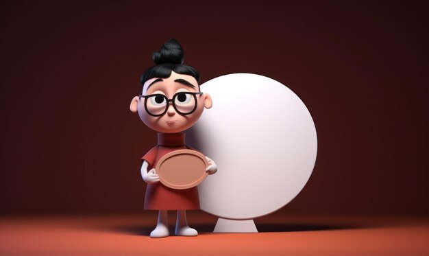 Photo une fille de dessin animé avec des lunettes et une assiette devant un fond blanc.