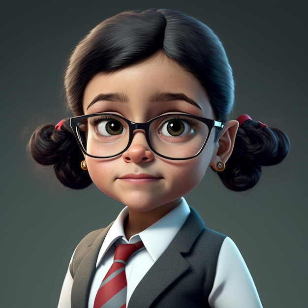 Une fille de dessin animé avec des lunettes et une cravate qui dit "je t'aime".