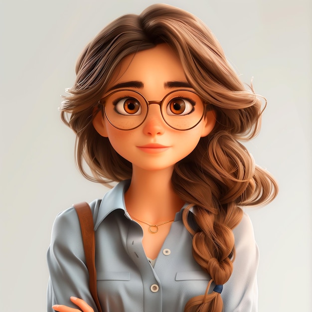 Fille de dessin animé avec des lunettes et une IA générative de tresse