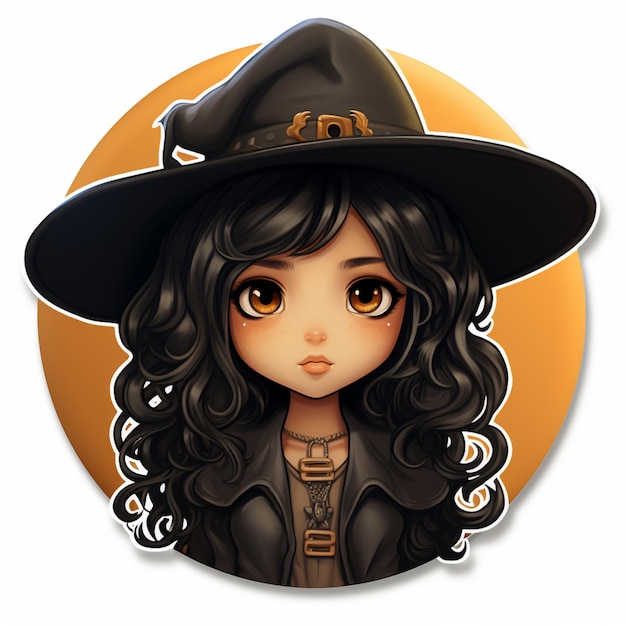 fille de dessin animé portant un chapeau de sorcière et une veste en cuir noir ai générative