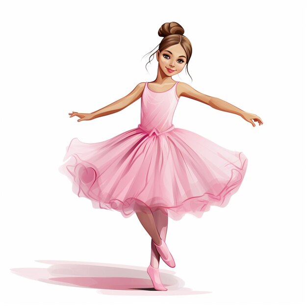 une fille de dessin animé en robe rose dansant avec les bras tendus