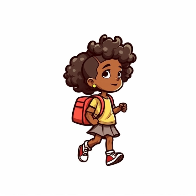 une fille de dessin animé avec un sac à dos marchant et donnant un coup de pouce ai générative