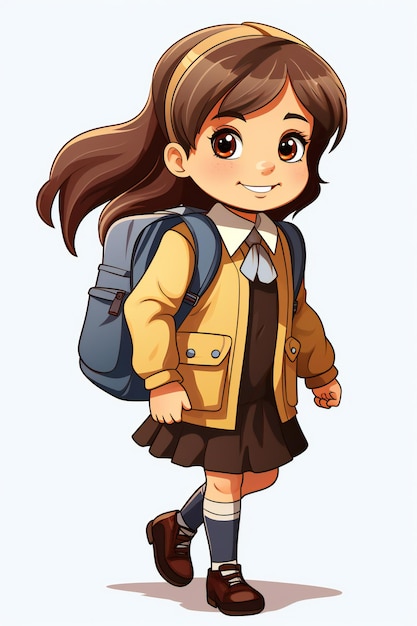 Photo fille de dessin animé avec un sac qui va à l'école