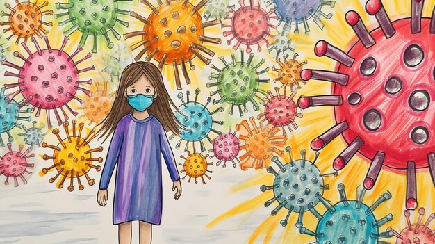 une fille dessinant un coronavirus