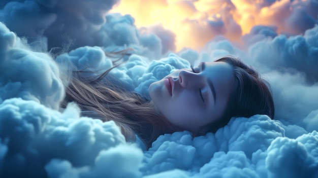 La fille dort dans les nuages générés par l'IA.