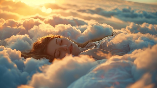 La fille dort dans les nuages Rêve génératif ai