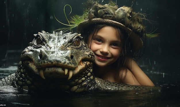 Photo une fille et un dragon avec un dragon en arrière-plan