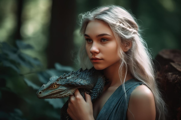 Une fille avec un dragon sur son épaule