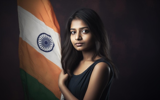 Fille avec le drapeau de l'Inde